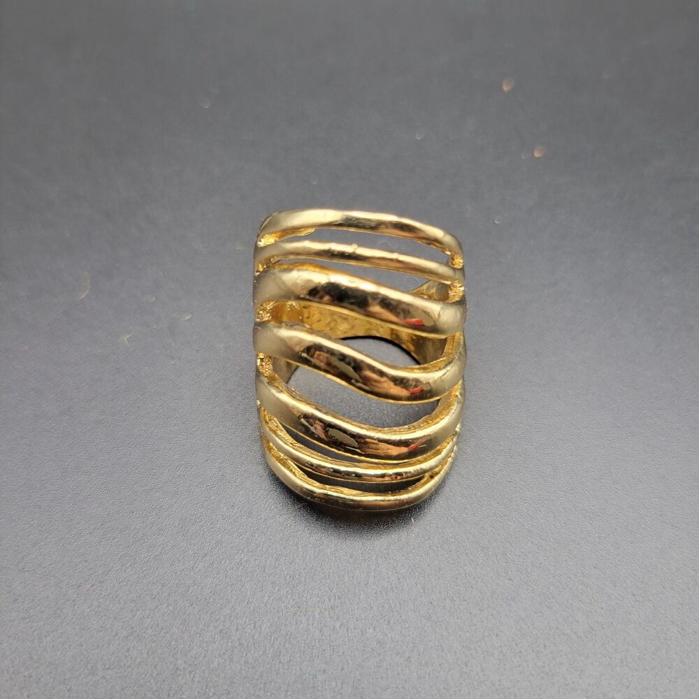 Size 7 Multi Strand Dome Statement Ring Women Gold Tone Wide Costume Gift - Picture 1 of 3